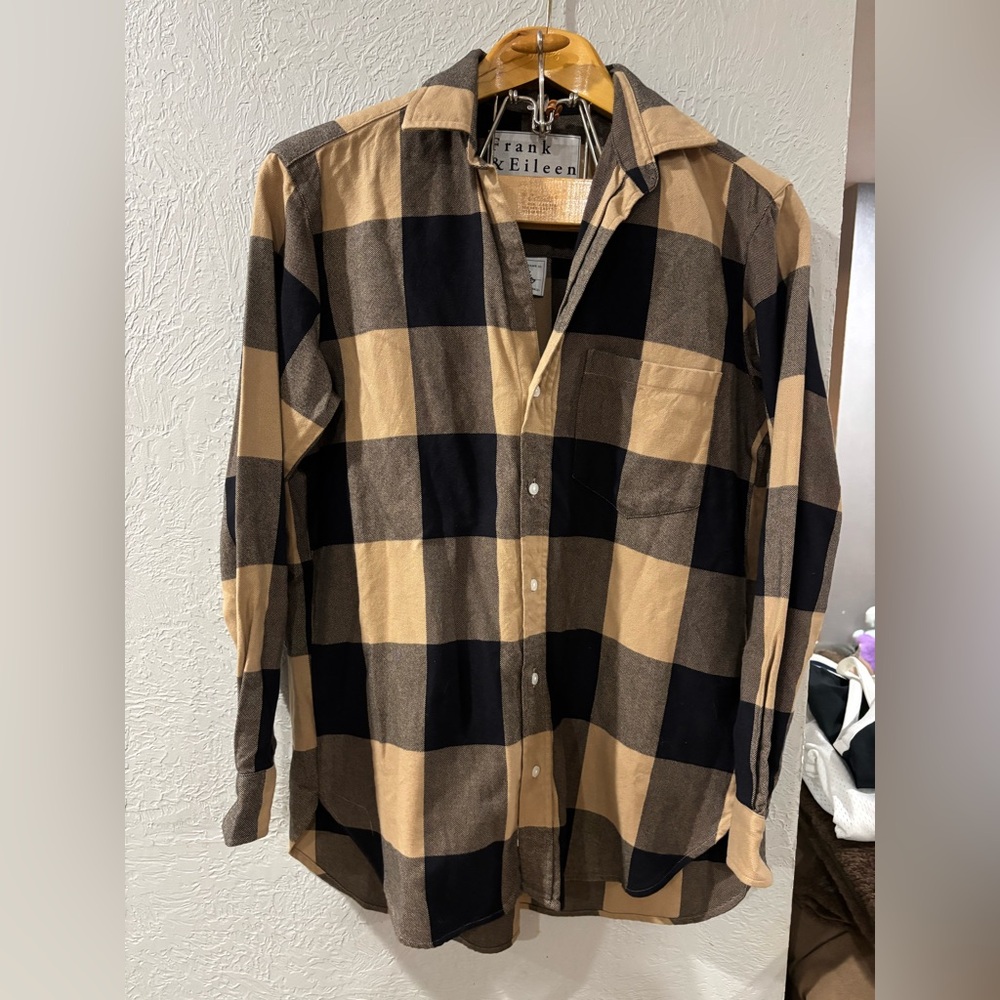 Frank & Eileen Joedy Boyfriend Button-Up Shirt Tan and Black Checkered size XS - Picture 3 of 9